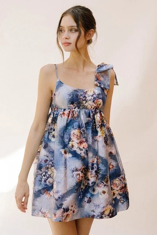 Floral Crepe Babydoll Mini Dress Elegant Satin Lace Mini Dress