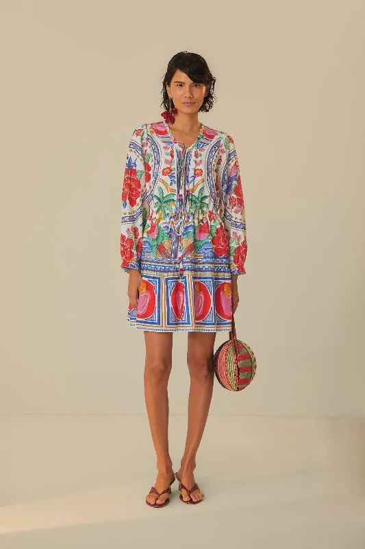 Off-White Flowers Beach Mini Dress Trendy Crossover Mini Dress