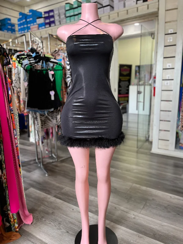 Fluffy Mini Dress Casual V-Neck Mini Dress
