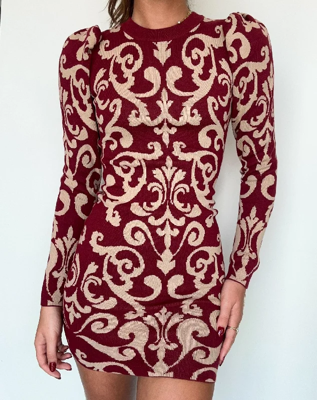 Baroque Long Sleeve Mini Dress Chic Tropical Mini Dress