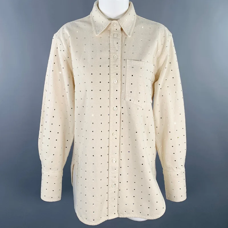 FRAME Size XS Beige Silver Cotton Studded Shirt Jacket Blazer Satin Jacket Silk Jacket Chiffon Jacket FRAME Size XS Beige Silver Cotton Studded Shirt Jacket Blazer Satin Jacket Silk Jacket Chiffon Jacket