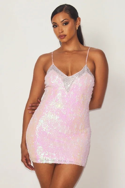 Francia Sleeveless Rhinestone Sequin Mini Dress Comfortable Polka Dot Mini Dress