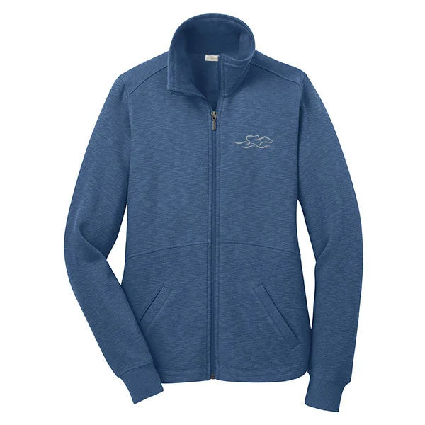 Full Zip Sophisticated Jacket - Lake Blue Cotton Fabric Linen Fabric Terry Fabric