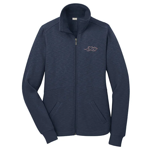 Full Zip Sophisticated Jacket - Navy Denim Fabric Leather Fabric Suede Fabric