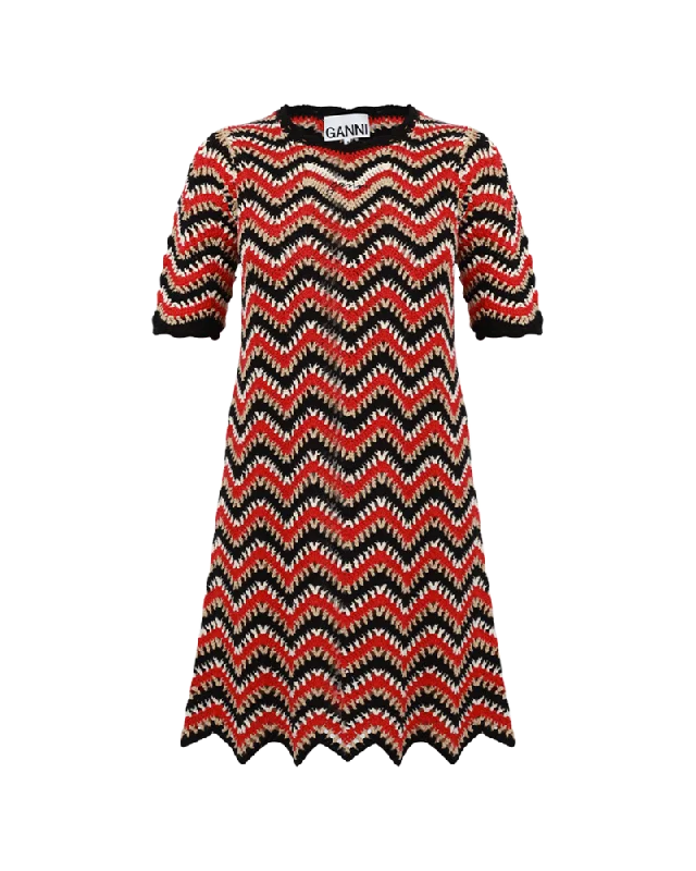 Cotton Crochet Mini Dress Cozy Cowl Neck Mini Dress