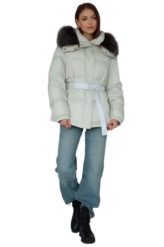Genuine Silver Fox Down Fill Jacket Satin Jacket Silk Jacket Chiffon Jacket