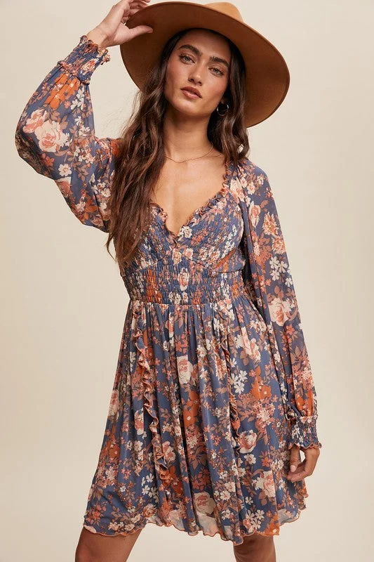 Gia Floral Print Mini Dress Trendy Cut-Out Mini Dress
