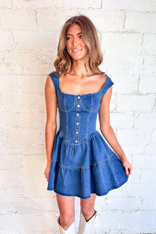 Halt Denim Mini Dress Casual V-Neck Mini Dress