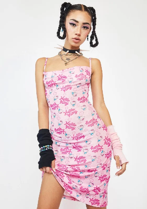 Hello Kitty Print Mini Dress Elegant Velvet Mini Dress