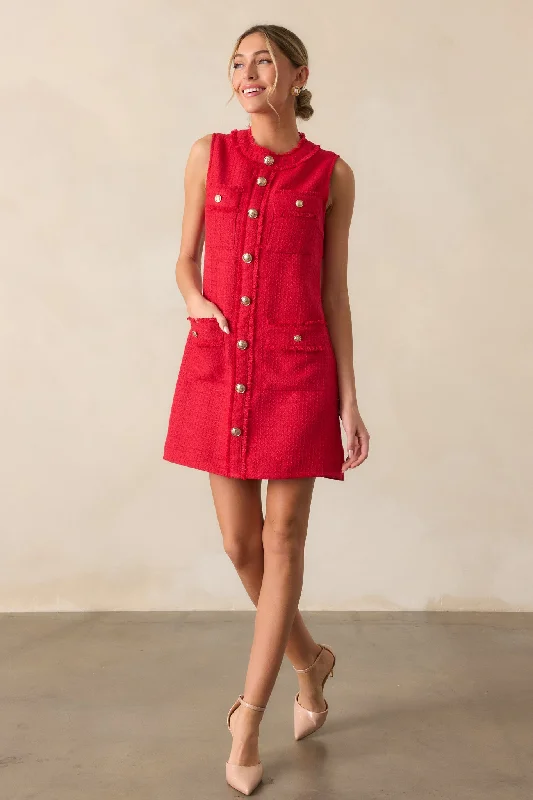 Here For It Red Tweed Mini Dress Fashionable Boho-Chic Mini Dress