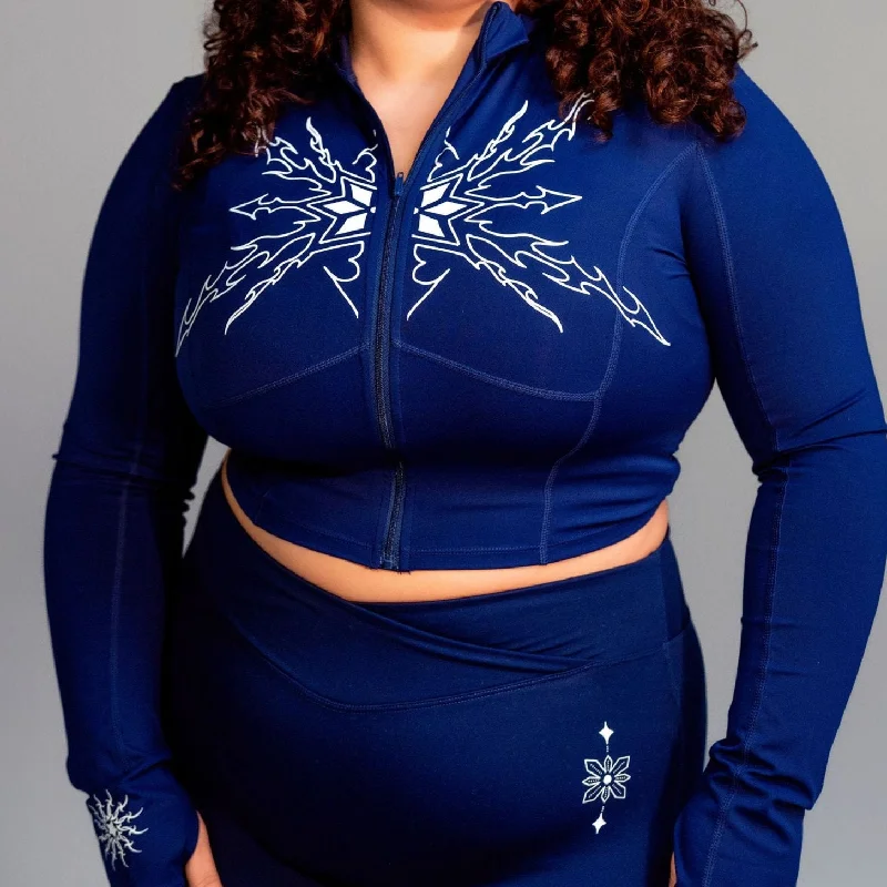IRON FLURRIES DARK BLUE- ZIP UP CROP JACKET Fleece Fabric Down Fabric Feather Fabric IRON FLURRIES DARK BLUE- ZIP UP CROP JACKET Fleece Fabric Down Fabric Feather Fabric