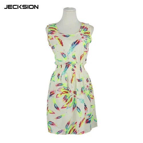 JECKSION 2016 Women O-Neck Sleeveless Feather Print Summer Dress 2016 Plus Size Lady Casual Beach Mini Dress Wholesale Shipping Chic Sleeveless Mini Dress JECKSION 2016 Women O-Neck Sleeveless Feather Print Summer Dress 2016 Plus Size Lady Casual Beach Mini Dress Wholesale Shipping Chic Sleeveless Mini Dress