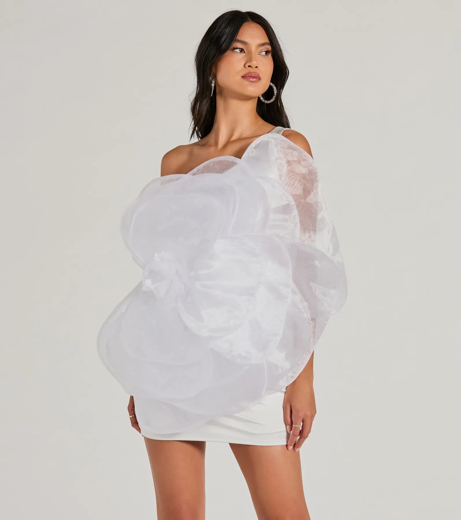 Kerry One-Shoulder Flower Satin Mini Dress Trendy Tulle Mini Dress