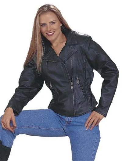 Ladies Classic Naked Leather Patrol Style Motorcycle Jacket Braid Trim Quilted Jacket Puffer Jacket Insulated Jacket