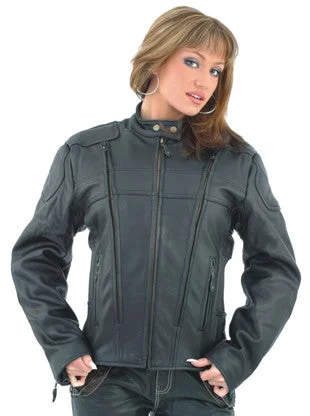 Ladies Cordura and Leather Racer Jacket with Front and Back Air Vents Gathered Sides Jersey Jacket Tulle Jacket Batik Jacket