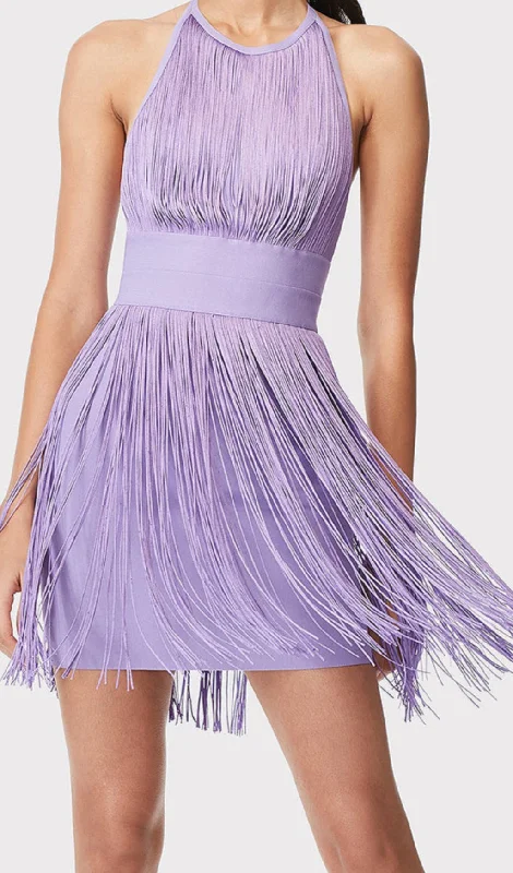 PURPLE HALTER TASSEL BACKLESS MINI DRESS Stylish Button-Down Mini Dress
