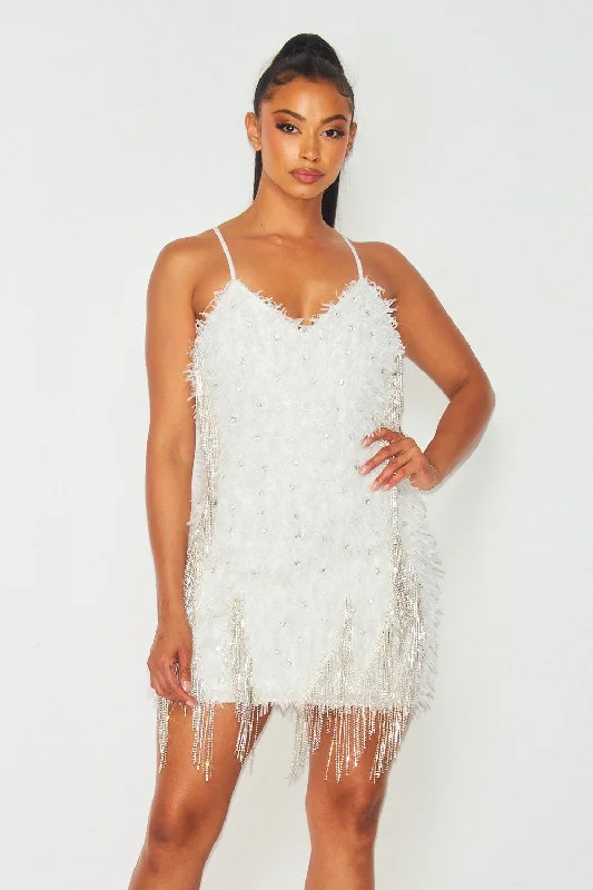 Liv Shaggy Rhinestone Bodycon Mini Dress Classic Striped Mini Dress