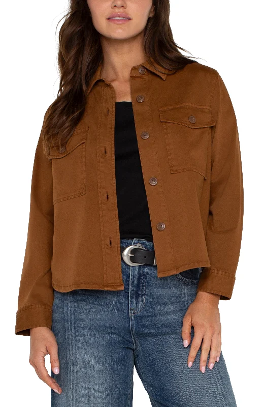 Liverpool Cropped Shirt Jacket (Jasper Brown) Tiered Jacket Buttoned Jacket Zippered Jacket Liverpool Cropped Shirt Jacket (Jasper Brown) Tiered Jacket Buttoned Jacket Zippered Jacket