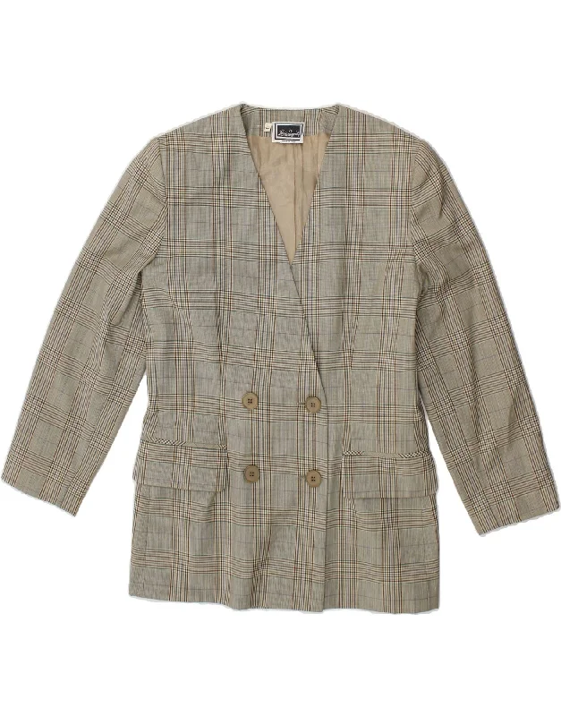LUISA SPAGNOLI Womens Blazer Jacket IT 44 Medium Grey Check Wool Fabric Cashmere Fabric Tweed Fabric LUISA SPAGNOLI Womens Blazer Jacket IT 44 Medium Grey Check Wool Fabric Cashmere Fabric Tweed Fabric