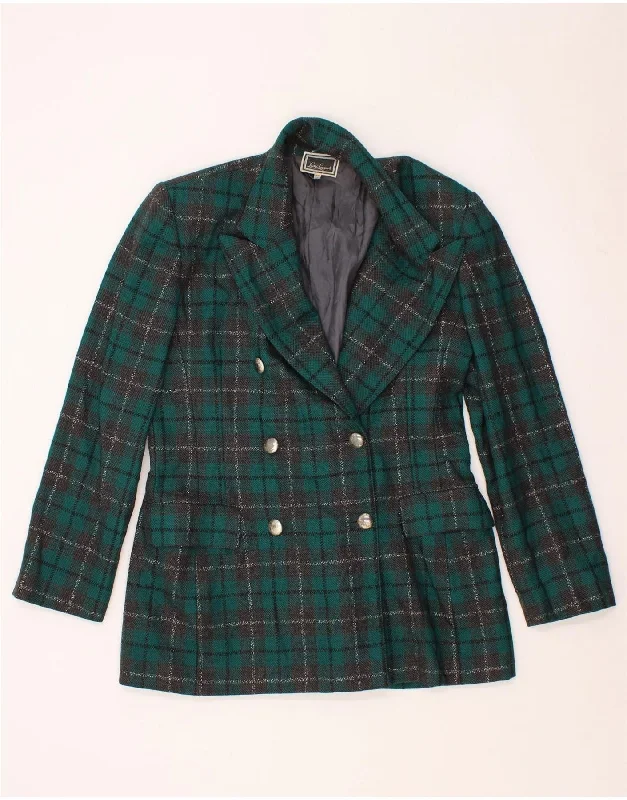 LUISA SPAGNOLI Womens Blazer Jacket IT 46 Large Green Check Satin Fabric Silk Fabric Chiffon Fabric