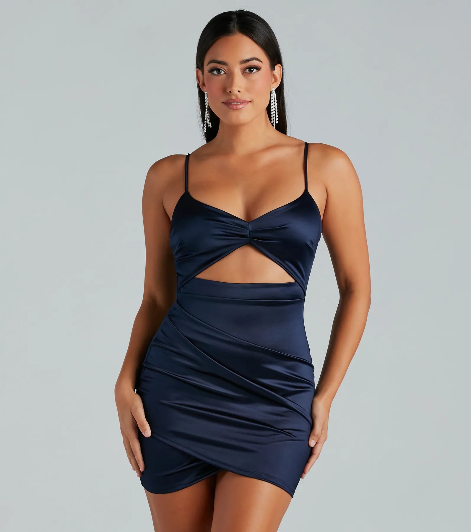 Major Heat Satin Cutout Mini Dress Trendy Mesh Mini Dress