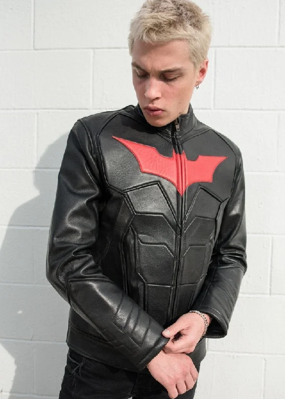 Mens Batman Armor Leather Motorcycle Jacket Red Bat Embossed Nylon Jacket Polyester Jacket Spandex Jacket Mens Batman Armor Leather Motorcycle Jacket Red Bat Embossed Nylon Jacket Polyester Jacket Spandex Jacket