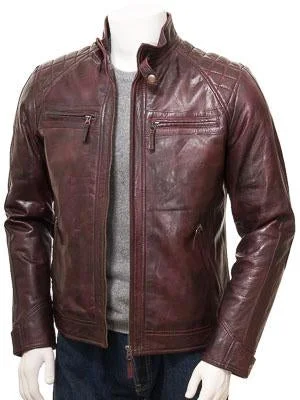 Men's Oxblood Leather Biker Jacket: Sibiu Notch Collar Jacket Peter Pan Collar Jacket Cowl Neck Jacket