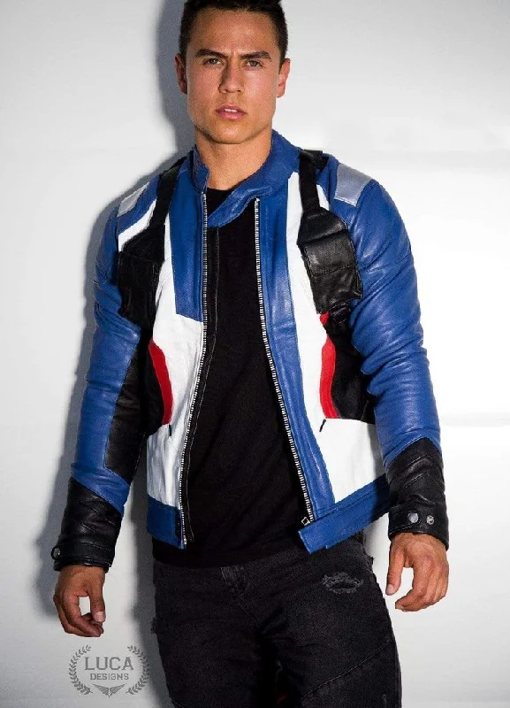 Mens Soldier 76 Leather Jacket Blue Elasticated Jacket Padded Jacket Insulated Jacket Mens Soldier 76 Leather Jacket Blue Elasticated Jacket Padded Jacket Insulated Jacket