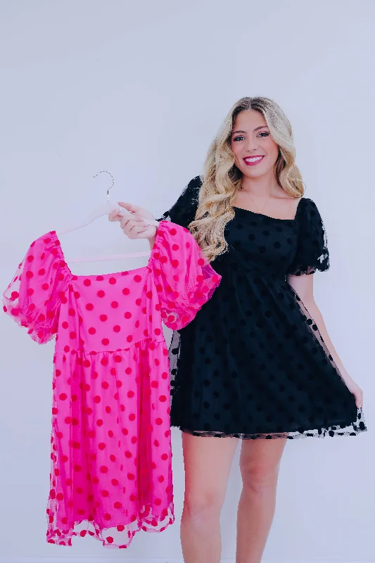 Maya Mesh Dotted Mini Dress - 2 Colors Elegant Mini Dress with Pleats