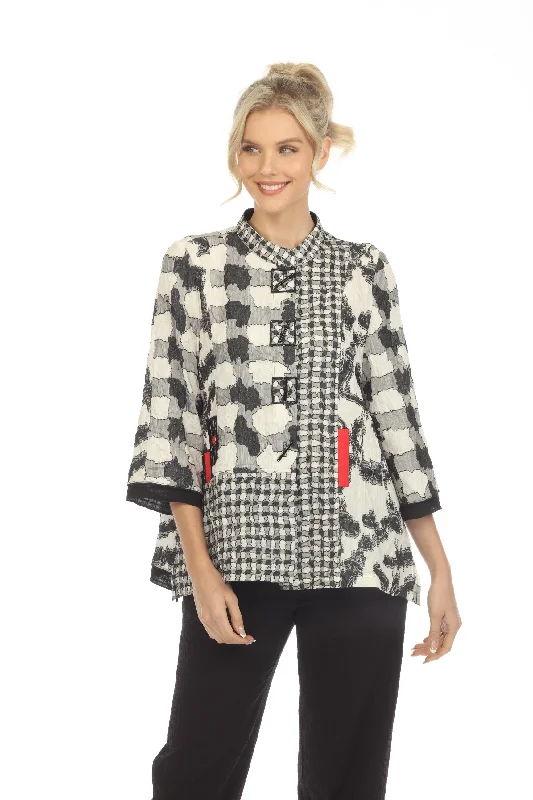 Moonlight Mixed-Media Print Jacket/ Blouse - 3819 Zip Front Button Front Snap Front