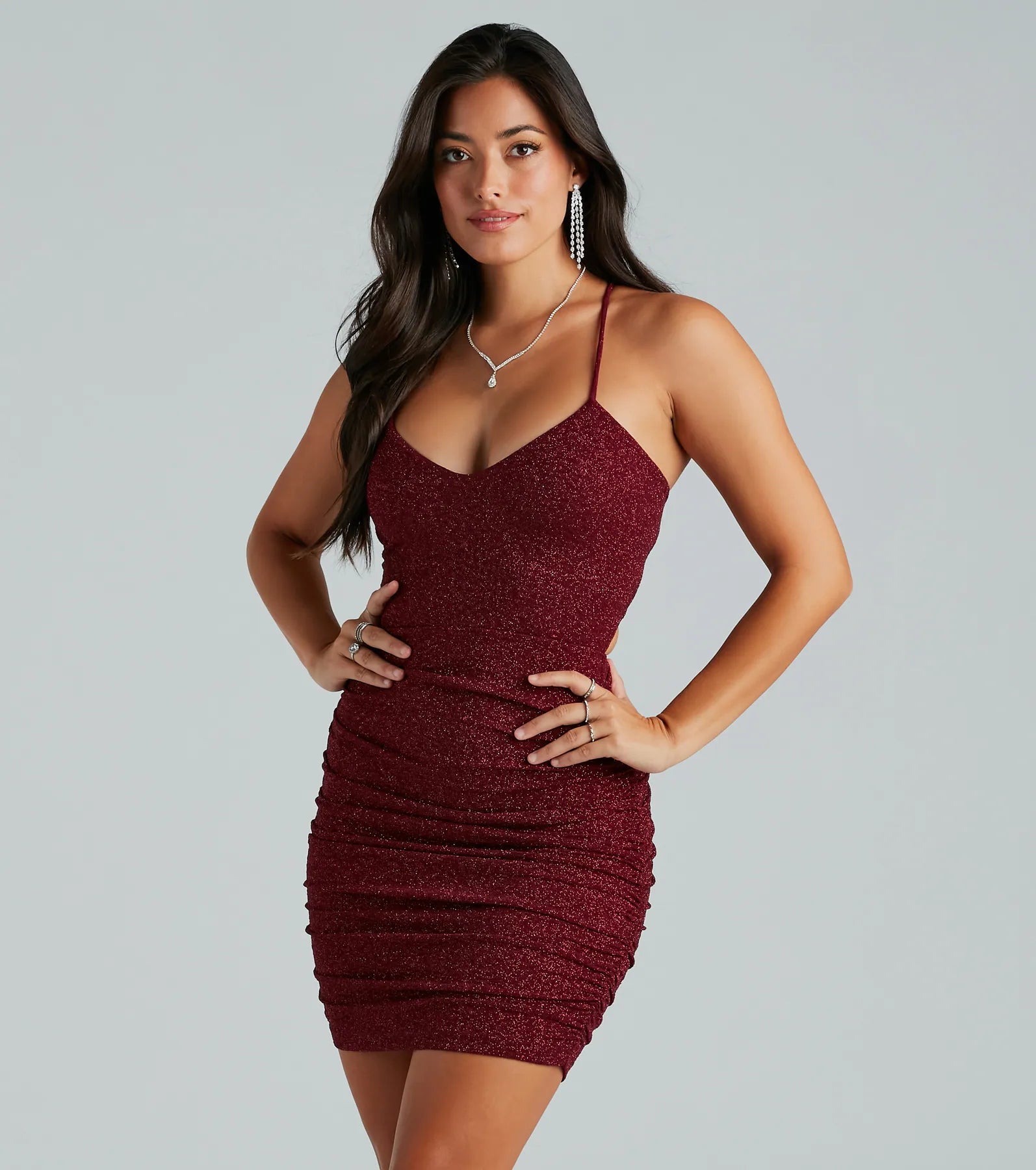 My Sparkle Glitter Lace-Up Mini Dress Trendy Lace Mini Dress