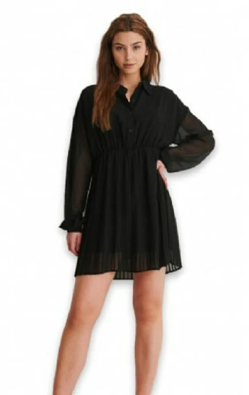 NA-KD Pleated Mini Dress- Black. Uk18 Fashionable Button-Front Mini Dress
