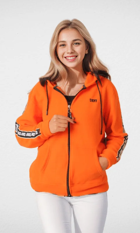 (ORIGINAL) DKNY Women Jacket With Stripe - Orange Satin Fabric Silk Fabric Chiffon Fabric (ORIGINAL) DKNY Women Jacket With Stripe - Orange Satin Fabric Silk Fabric Chiffon Fabric