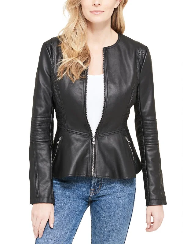 Peplum Faux Leather Jacket Plaid Jacket Tartan Jacket Houndstooth Jacket