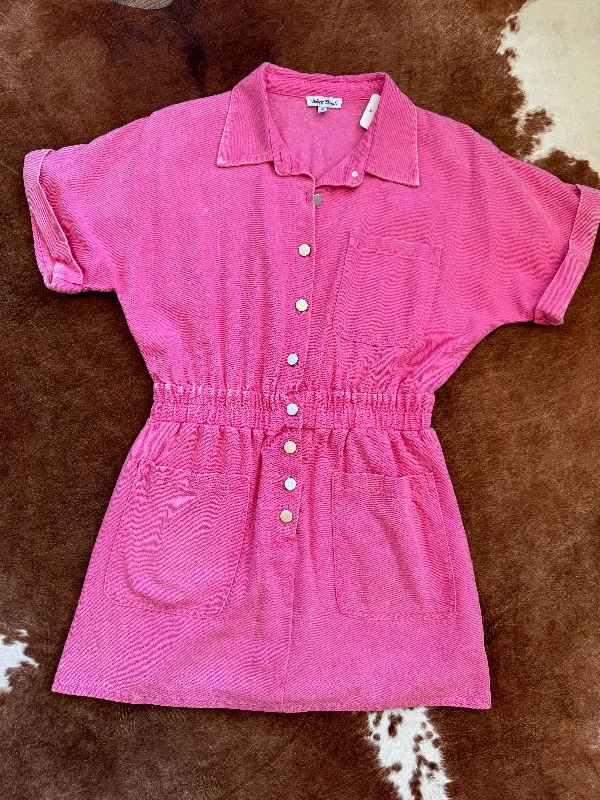 Pink Denim Mini Dress Classic Casual Mini Dress