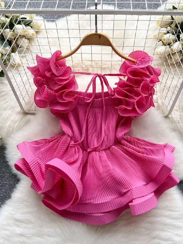 Pink Pleated Paradise Stunning Ruffle Mini Dress Classic Striped Mini Dress