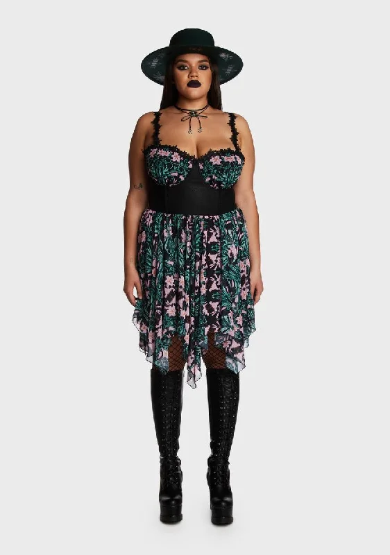 Plus Floral Oath Mini Dress Fashionable Mini Dress with Slits