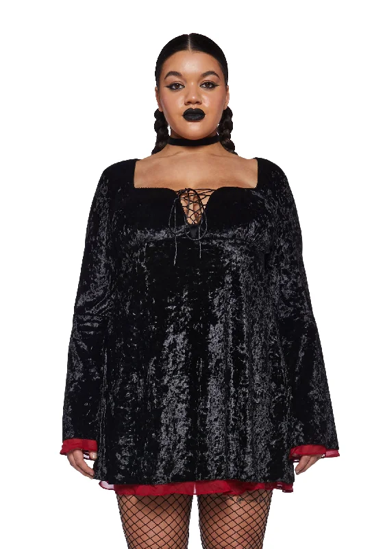Plus Gothic Beauty Velvet Mini Dress Stylish Sweetheart Neck Mini Dress