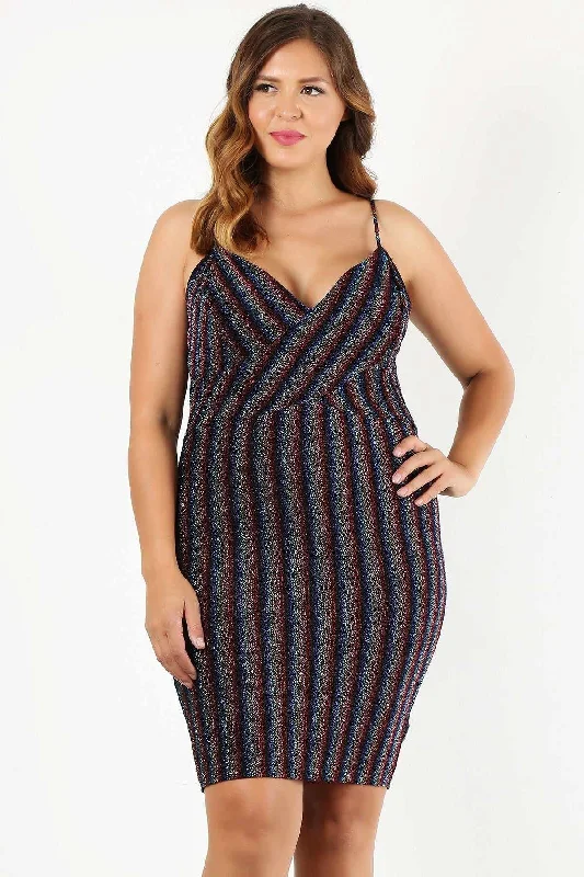 Plus Size Rainbow Striped Mini Dress Fashionable Summer Mini Dress