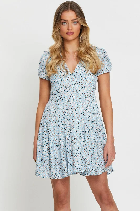 Print Mini Dress Short Sleeve Trendy Cut-Out Mini Dress