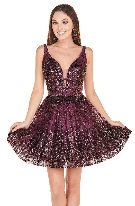 Rachel Allan Shorts 4108 - Sequined Shirr-Ornate A-Line Mini Dress Trendy Lace Mini Dress Rachel Allan Shorts 4108 - Sequined Shirr-Ornate A-Line Mini Dress Trendy Lace Mini Dress
