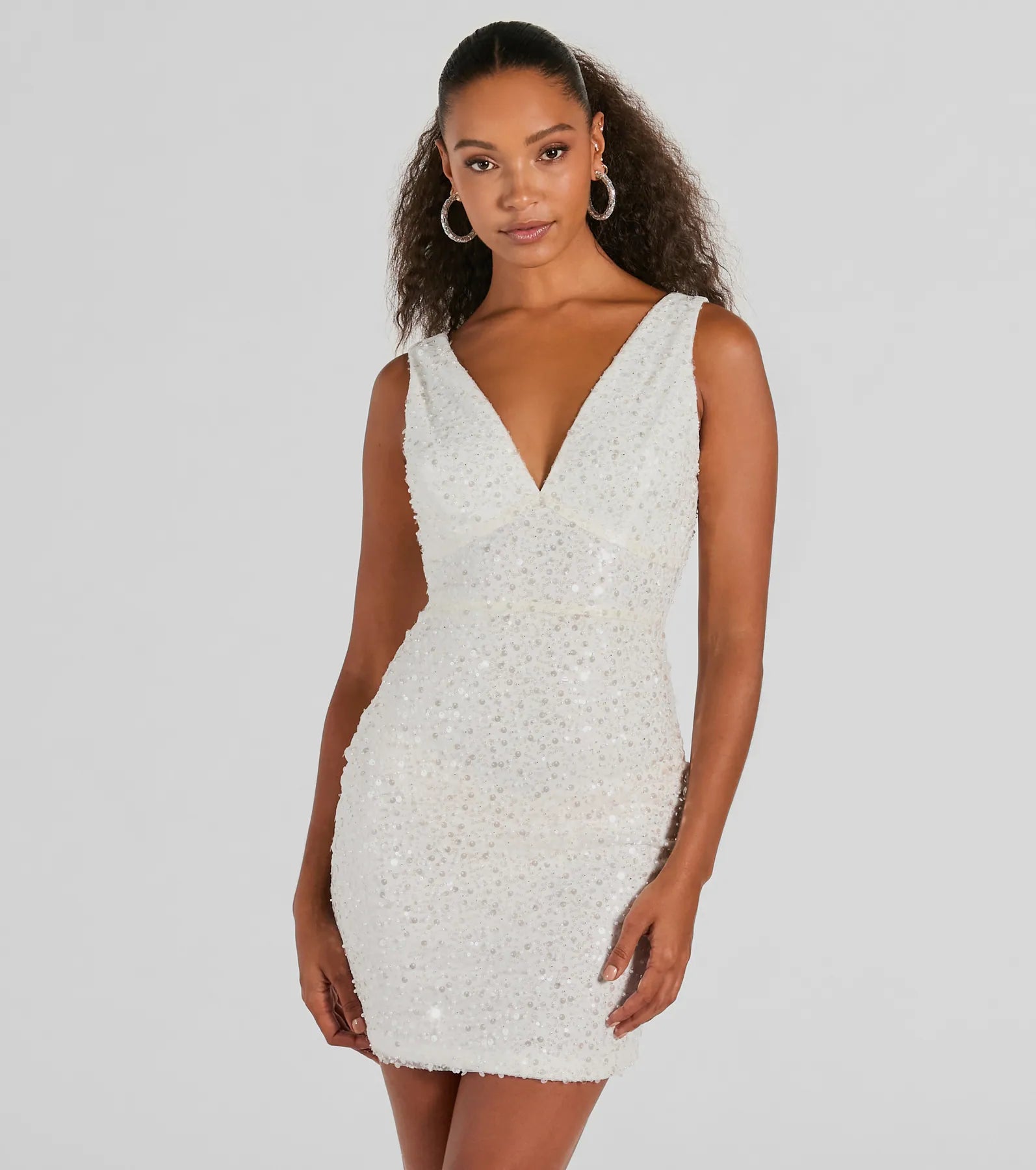 Ready To Sparkle V-Neck Bodycon Sequin Mini Dress Comfortable Shift Mini Dress