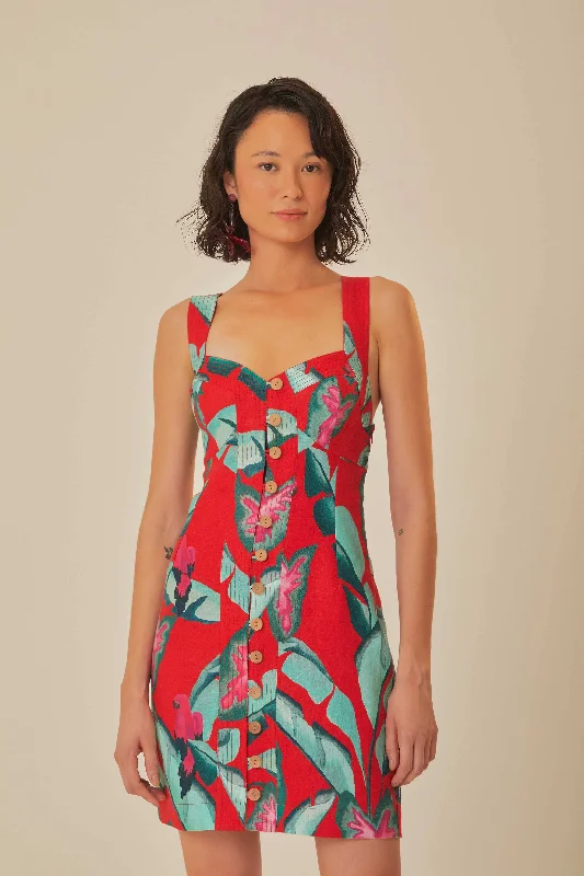 Red Summer Foliage Mini Dress Classic Solid Mini Dress