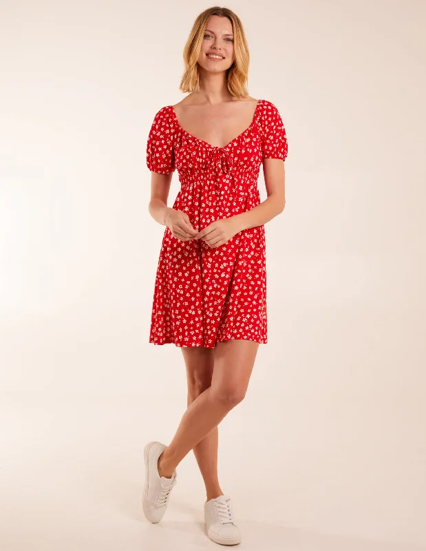 Sweet Heart Neck Floral Mini Dress Elegant Silk Mini Dress