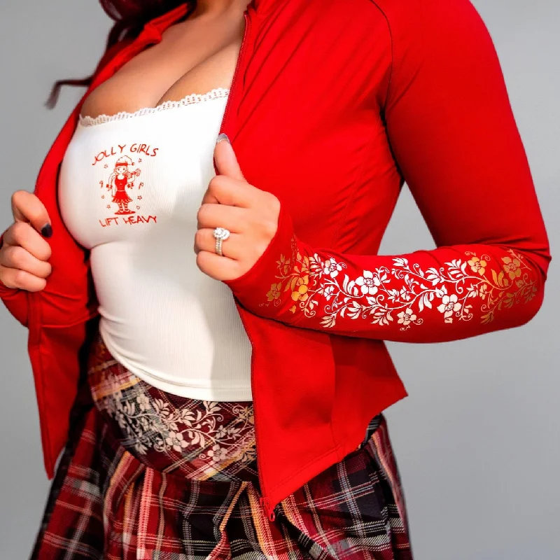 RED VELVET- ZIP UP CROP JACKET Fleece Jacket Down Jacket Parka
