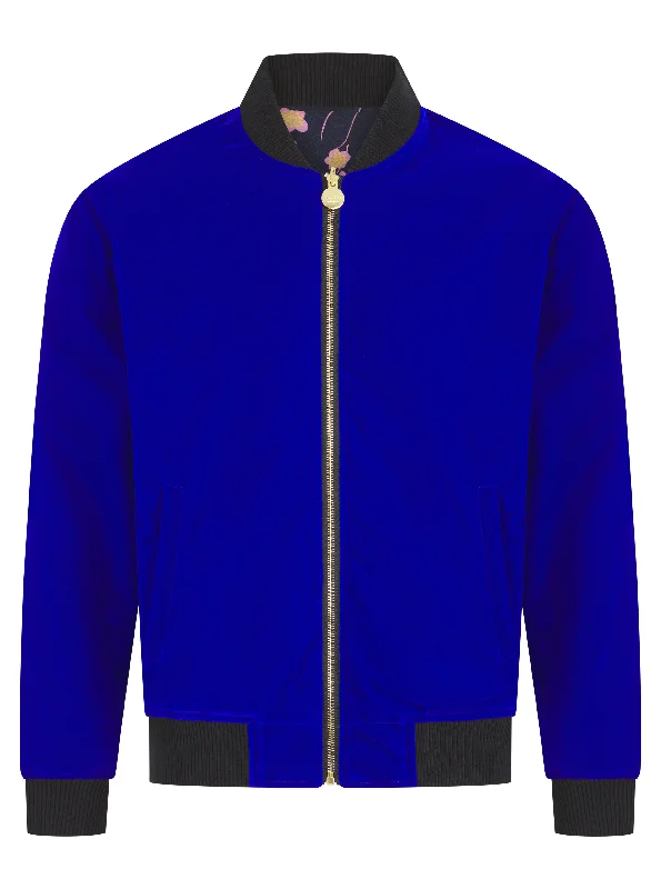 Soot and Ty Electric Blue Reversible Velvet Classic Bomber Jacket 2.1 Chenille Jacket Brocade Jacket Lace Jacket