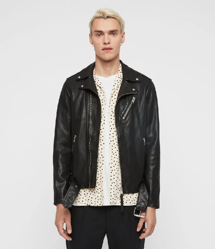 RIGG LEATHER BIKER JACKET Zippered Jacket Buttoned Jacket Snapped Jacket