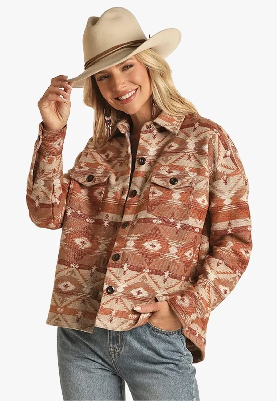 Rock & Roll Womens Aztec Shirt Jacket Insulated Jacket Fitted Jacket Loose Jacket