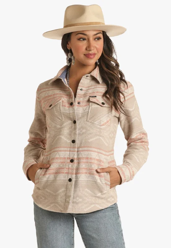 Rock & Roll Womens Shirt Jacket Faux Fur Fabric Real Fur Fabric Shearling Fabric