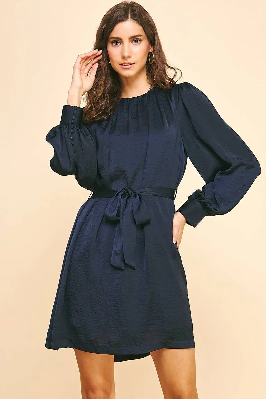 Satin Mini Dress - Deep Navy Chic Bohemian Mini Dress
